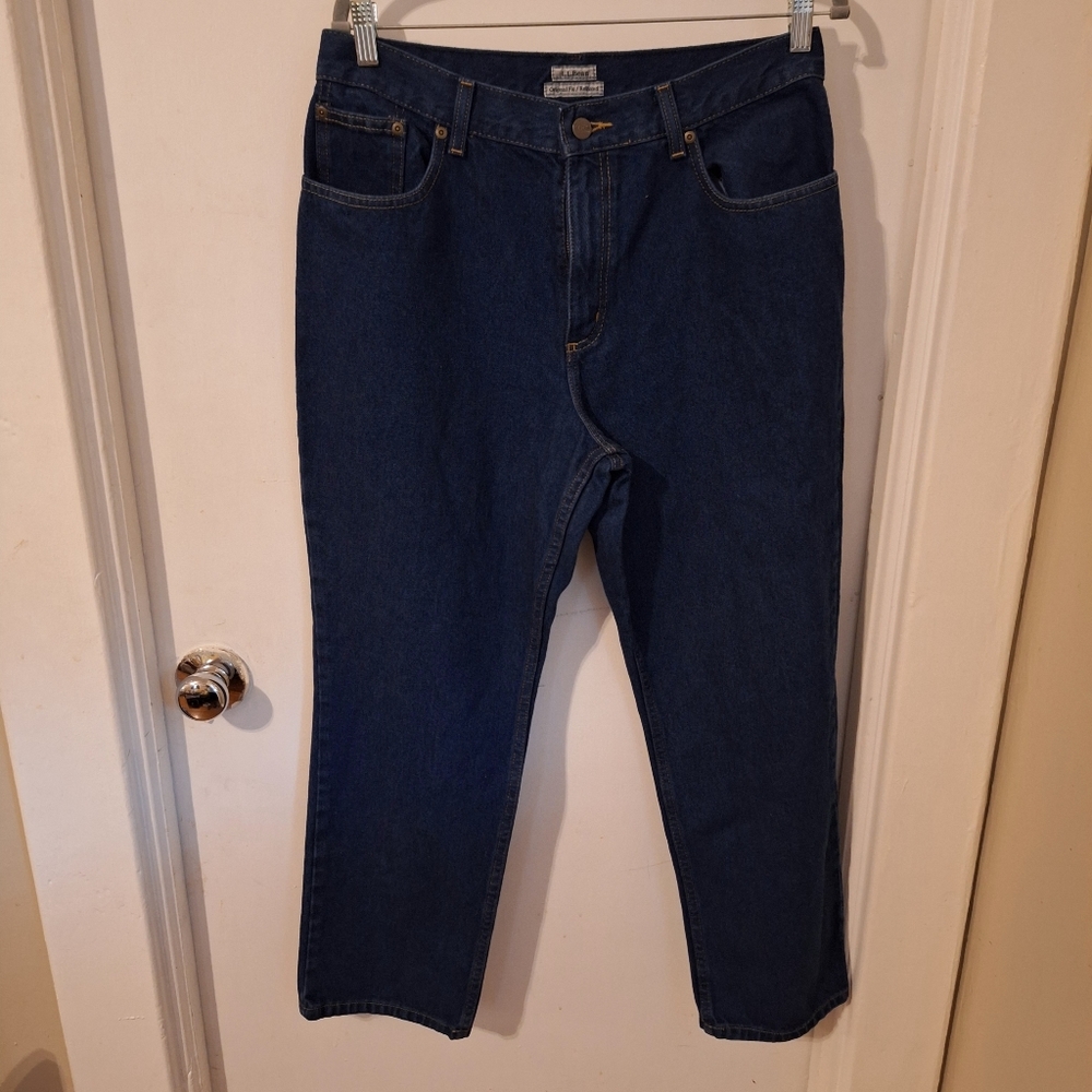 L.L. Bean Original Fit Relaxed Dark Wash Blue Denim Jean 14 Petite